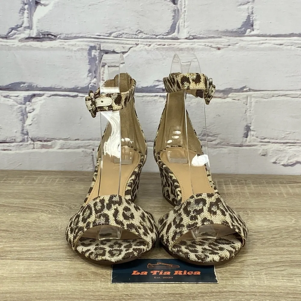 J. Crew Leopard Print Wedge Sandals in Brown and Cream